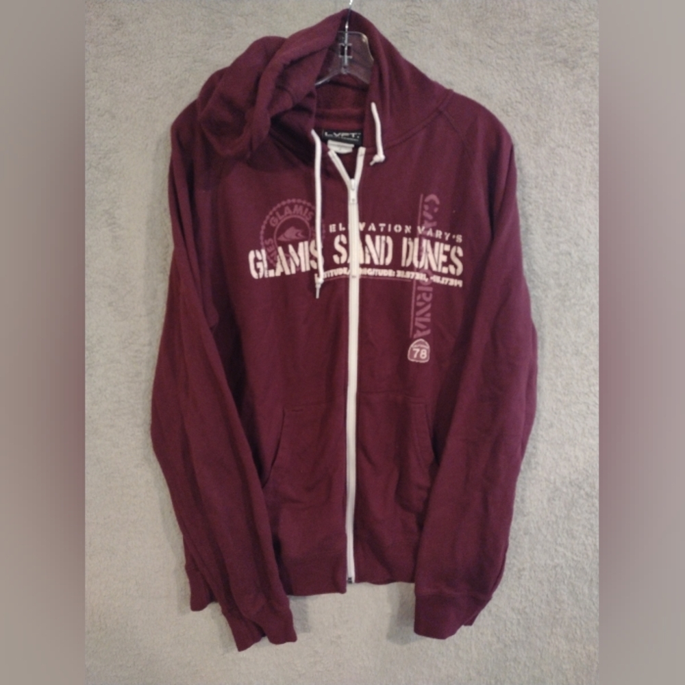 Glamis Sand Dunes Hoodie Full zip Sweatshirt Mens Medium Burgundy LVFT Brand